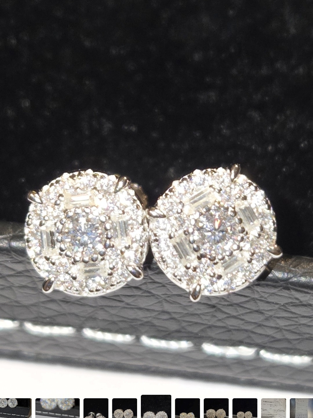 Moissanite Real 925 Silver 8mm Earrings Round Halo Cluster Stud Pass Test VVS1 D - Picture 7 of 8